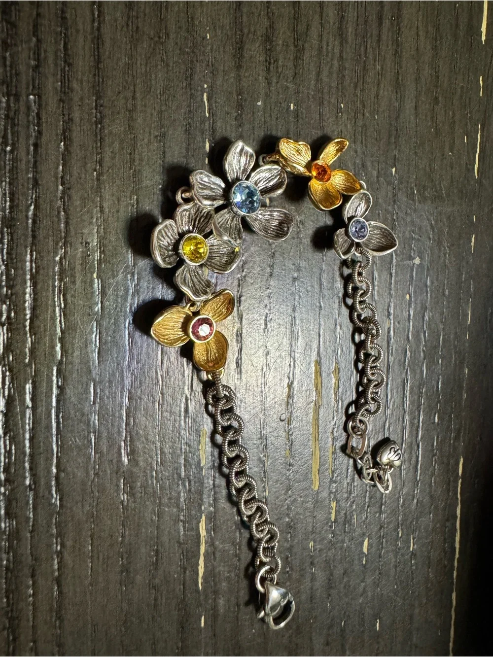 Brighton Two-Tone Floral Link Bracelet with Multicolor Stones